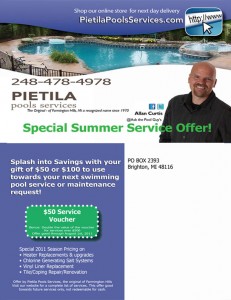 Service Coupon from Pietila Pools Services for New and Existing Customers