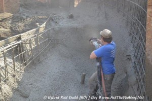 Shooting the gunite shell for a gunite swimming pool